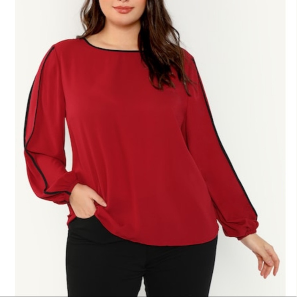 NWT Burgundy With Black Contrast Binding Top - Picture 1 of 3